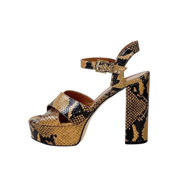 PARIS TEXAS Size 39.5 Python Print Platform Sandals Brown Caramel Shoes Heels - Picture 1 of 15
